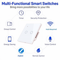 Interrupteur mural intelligent et prise 2 gangues avec écran tactile LED en verre, compatible Tuya Zigbee, pour contrôle via Alexa et Google App, pour la maison