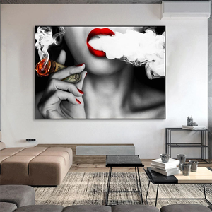 Cuadros Modernos de Mujeres con <span class=keywords><strong>Labios</strong></span> <span class=keywords><strong>Rojos</strong></span> Fumando, Pintura en Lienzo para Decoración del Hogar, Arte de Pared, <span class=keywords><strong>Cuadro</strong></span> para Bar - Product Image 2