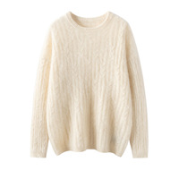 Nouveau pull en cachemire pur à 100% pour femmes, automne/hiver, col rond, bordure en polaire, haut de gamme