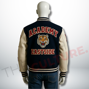 Veste d'hiver élégante personnalisée avec broderie en serviette Doublure en satin Tissu en polycoton Boutons sur le devant Veste universitaire pour hommes - Product Image 2