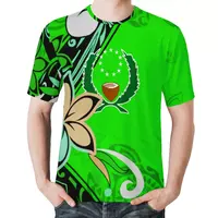 La migliore vendita Polinesiana Tribale verde plumeria HD girocollo con stampa del Bicchierino-Manicotto Personalizzato su richiesta Pohnpei logo T shirt 1 MOQ