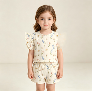 Completo Estivo per Bambine con Collo Rifinito, Resistente allo Sbiadimento e Antirestringimento, Morbido al Tatto, Maniche Corte e Pantaloncini, per Casa e Gioco Quotidiano - Product Image 4
