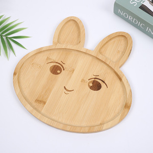Bandeja de bambú con diseño de conejo, plato de servir de madera maciza gruesa con dibujos animados para postres y pasteles, vajilla para el hogar. - Product Image 4