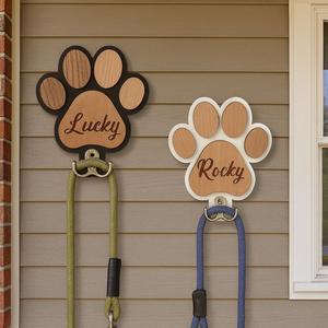 Uionen Personalized custom wooden pet dog leash storage rack with personalized paw print hooks and dog <b>name</b> <b>tags</b> accessories - Product Image 6