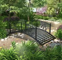 4 pieds Design feuille noire jardin arc en métal pont arrière-cour pont en fer repose-pieds avec garde-corps de sécurité arrière-cour décor