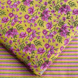 Elegante tela Cambric con estampados florales y a rayas vibrantes, perfecta para elegantes vestidos de verano y Kurtis - Product Image 1