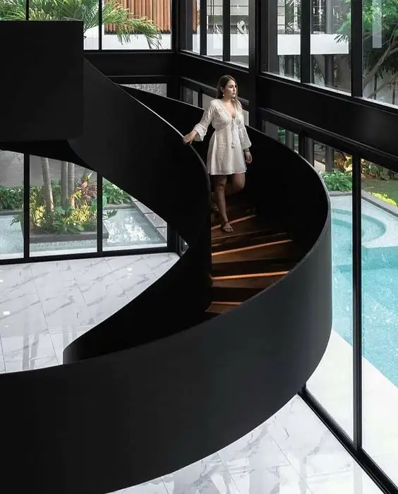 stairs design Foshan factory high quality staircase modern villa curved stair China spiral staircase