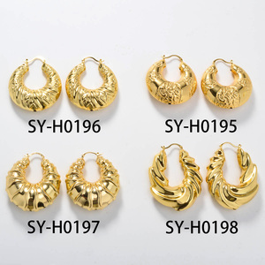 Dubai Jewelry Big 18k Gold Plated Hollow Chunky <strong>Statement</strong> Hoop <strong>Earrings</strong> Women - Product Image 3