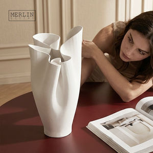 멀린 리빙 베벨드 세라믹 화병 (홈데코용 모던 꽃병 세라믹 장식품) 차오저우 세라믹 공장 OEM/ODM - Product Image 3