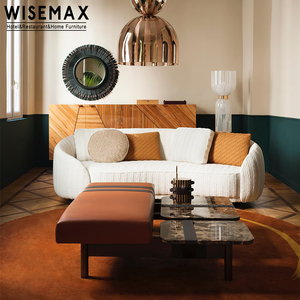 WISEAMX FURNITURE Italian Style 3 Seats Couch Wooden Frame Legs Fabric High Back <strong>Support</strong> Curved <strong>Sofa</strong> for Office Living Room - Product Image 1