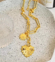 Collier simple en chaîne pour pull, plaqué or 18 carats, avec pendentif cœur, pour femme