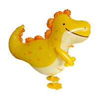 Ballon en aluminium Dinosaure Jaune de Dessin Animé Marchant avec Cœur, Décoration de Fête d'Anniversaire pour Enfants, Accessoires de Photomaton, Vente en Gros