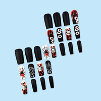 Ongles à presser carrés 3D gothiques avec goutte de sang, crâne et œil de démon, longs, sombres, d'horreur, en acrylique, pour Halloween et soirées cosplay