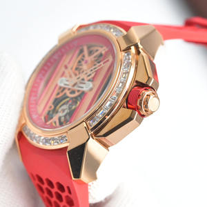 Reloj Mecánico de Lujo para Hombre con Bisel de Diamantes y Correa de Goma Roja para Fiestas, Uso Diario y Estilo Elegante - Product Image 4