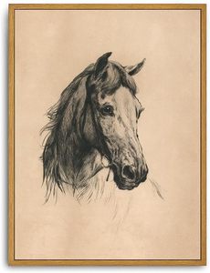 Grabado de Caballo Vintage en Lienzo Premium, Ecológico, Impermeable, con Marco Personalizable, Arte de Pared Rústico Ecuestre - Product Image 2