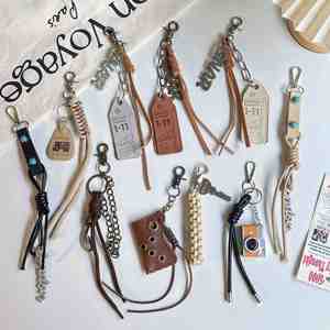 New Trendy Genuine Leather <b>Bag</b> Charm Fashion Pant Chain Keychain with Cute Plush Pendant Lanyard Eco-Friendly Women Accessories - Product Image 1