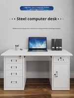 Bureau d'ordinateur en acier de bureau avec un seul tiroir verrouillable, bureau d'écriture pour médecins et comptables, établi en acier inoxydable