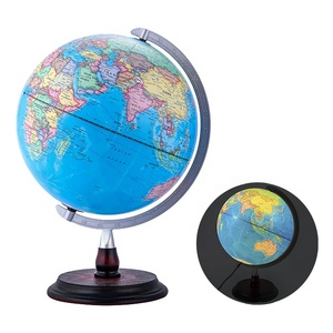 Globo Terráqueo Político en Inglés, Meridianos Plateados y Base de Madera Sólida 360 °   Globo Terráqueo Educativo Giratorio para Decoración de Oficina o Escuela, Regalo - Product Image 1