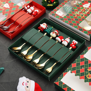 Bestselling Cute <b>Christmas</b> Cutlery Set Santa Snowman <b>Reindeer</b> <b>Decor</b> Handle Golden Spoon Fork Holiday Tabletop Gift - Product Image 6