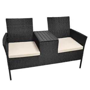 Poly Mây Vườn Băng Ghế Dự Bị 2-Seater Bảng Trong Các Trung Đệm Thời Tiết Vườn Ban Công Xem Phim Gia Đình Băng Ghế Dự Bị Đen