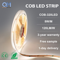 Tira de Luz LED COB de Longitud Personalizada, 12V 24V 8mm 2700K Blanco Cálido, Flexible, Sin Puntos