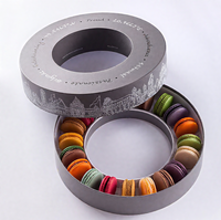 Boîte Cadeau Cylindrique Personnalisée en Carton de Luxe avec Impression sur Papier Artistique et Dorure à Chaud pour Chocolats, Biscuits, Pâtisseries et Macarons avec Séparateur