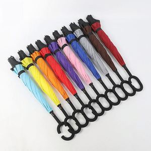 Nouveaux produits à succès : Parapluie inversé à double couche avec poignée en C et impressions de logo, personnalisable en stock - Product Image 2