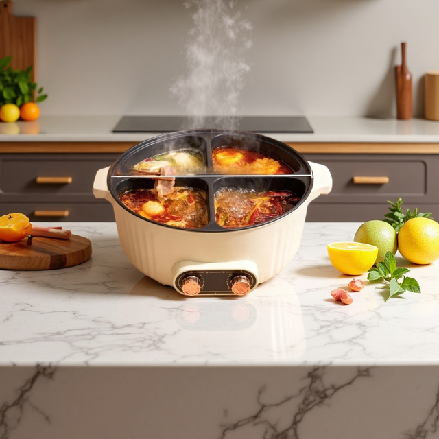 110V Four Grid Hot Pot 6L Large Capacity Electric Pot 2000W Zone Temp Control Smart Dry Burn Protection for US Japan Taiwan