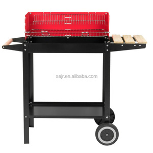 SEJR Chariot <span class=keywords><strong>2</strong></span> roues pour <span class=keywords><strong>barbecue</strong></span> à charbon carré rouge avec étagère en bois - Product Image 3