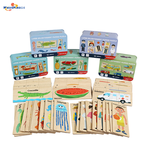 Obral besar mainan matematika pendidikan Puzzle pasangan pencerahan papan makanan hewan kayu anak-anak untuk anak-anak 2 sampai 4 tahun - Product Image 3