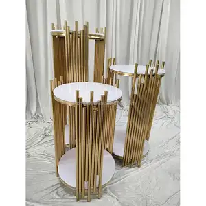 Adereços de casamento de luxo, círculo dourado, bolo, sobremesa, suporte de mesa, plinth de casamento