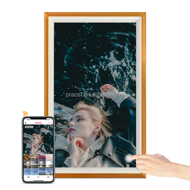 Pros Wooden Touch Large Digital Picture Frame 32" WiFi Digital Photo Frame Display Art Photos Video Via Frameo Cloud Auto-Rotate