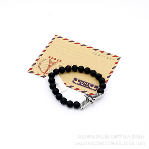 yunnique Black Matte Agate <b>Bead</b> <b>Bracelet</b> 8.0mm Stainless Steel Eagle Charm Unisex Jewelry - Product Image 4