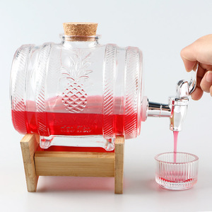 Drum Design Glass <strong>Whiskey</strong> Barrel <strong>with</strong> Cork Sealing Faucet and Wooden Base for Wine Beer &amp; <strong>Honey</strong> Packaged in Carton - Product Image 4