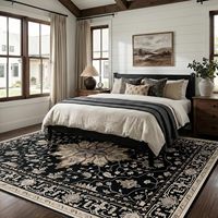 Tapis d'appoint vintage noir à motifs floraux orientaux, imperméable, lavable en machine, antidérapant, grand tapis pour salon