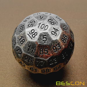 Dés à jouer Bescon en métal massif à 100 faces, dés de jeu <span class=keywords><strong>D100</strong></span>, dés géants en métal polyédrique à 100 faces de 50 mm de diamètre (1,97 pouces), argent antique - Product Image 2