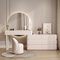 Coiffeuse moderne de luxe en bois massif avec éclairage de miroir et armoire de rangement, style vintage, blanche, pour chambre à coucher