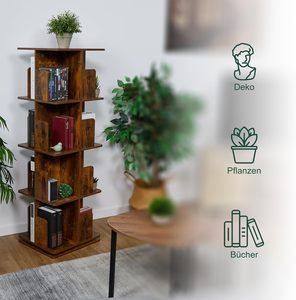 Libreria Girevole a 360 Gradi con 4 <span class=keywords><strong>Ripiani</strong></span> e <span class=keywords><strong>Divisori</strong></span> Anti-Caduta, Finitura in MDF Marrone Rustico - Product Image 4
