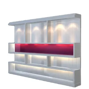 Деревянная настенная витрина и шкаф со светодиодной подсветкой для женской обуви