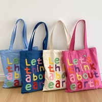 Sac à bandoulière polyvalent pour femme, sac en toile brodé avec lettres, sac fourre-tout vertical, sac d'école décontracté pour étudiante