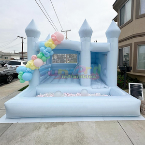 Color pastel niños fiesta al aire libre salto Combo castillo hinchable Casa de rebote azul inflable con tobogán y pozo de bolas - Product Image 4