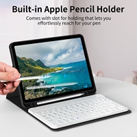 Penutup belakang TPU lembut kulit PU dengan casing Keyboard Bluetooth lepas pasang secara magnetis untuk iPad Air generasi ke-5 (2022)
