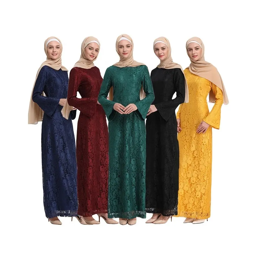 Groothandel korting prijs abaya Dubai moslim full lace slanke jurk islamitische dames kaftan jurk