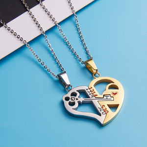 Collana per Coppie con Cuore Spezzato, 2 Pezzi, Ciondolo a Chiave con Messaggio 'Ti Amo' per <span class=keywords><strong>Papà</strong></span> e <span class=keywords><strong>Mamma</strong></span>, Gioiello Bicolore per Amici, Famiglia e Innamorati - Product Image 4