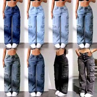 Jeans décontractés à taille haute et jambes larges pour femme, en denim délavé, pour un usage quotidien
