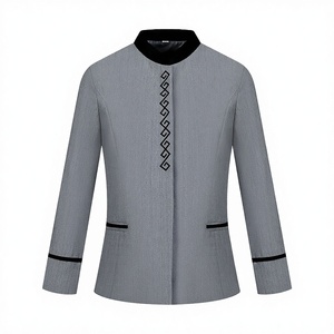Uniforme de personnel d'entretien hôtelier VESBHUSHA en polyester/coton, manches longues, coupe classique, unisexe, avec broderie au col - Product Image 3