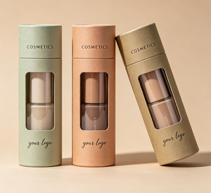 Custom Craft Paper Tube Packaging with Clear <b>Window</b> for Cosmetic Products, Recyclable and Gold <b>Foil</b> Logo Printing - Product Image 1