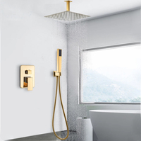 Robinets de salle de bain et de douche dorés Système de pluie à 3 voies Pomme de douche murale 8 10 12 ''Bec de baignoire en laiton Robinet mitigeur chaud et froid
