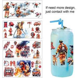 Autocollant d'impression UV DTF sur le thème des super-héros pompiers, vente en gros, conception personnalisée, transfert UV DTF, enveloppe de tasse à <span class=keywords><strong>café</strong></span> en verre UV DTF de 16 oz - Product Image 1
