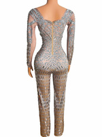 Combinaison moulante Yinkuzi scintillante à strass et sequins, décolleté plongeant, pour tapis rouge, défilé, soirée, spectacle, costume de scène